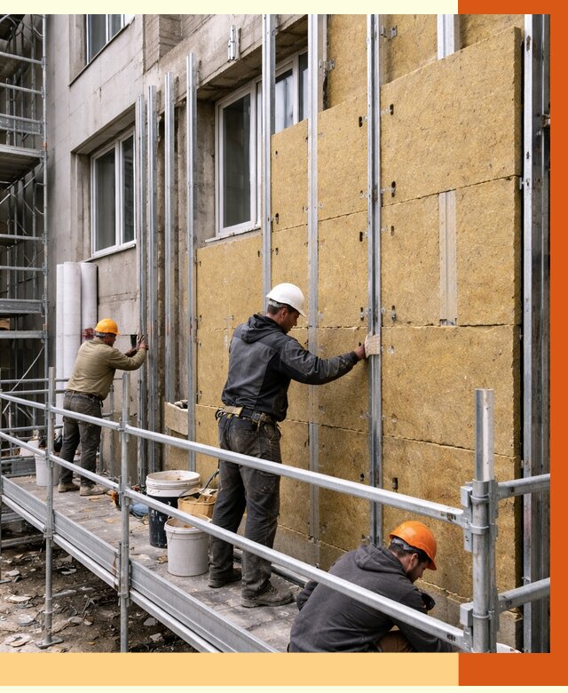 Утепление вентилируемого фасада в Сосногорске от 5777 руб/м2 — монтаж и утепление вентфасад | ТепломастерСно